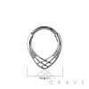 316L SURGICAL STEEL SPIKE CHEVRON WOVEN V-SHAPE WEAVE FRONT SEPTUM HINGED SEGMENT HOOP RING